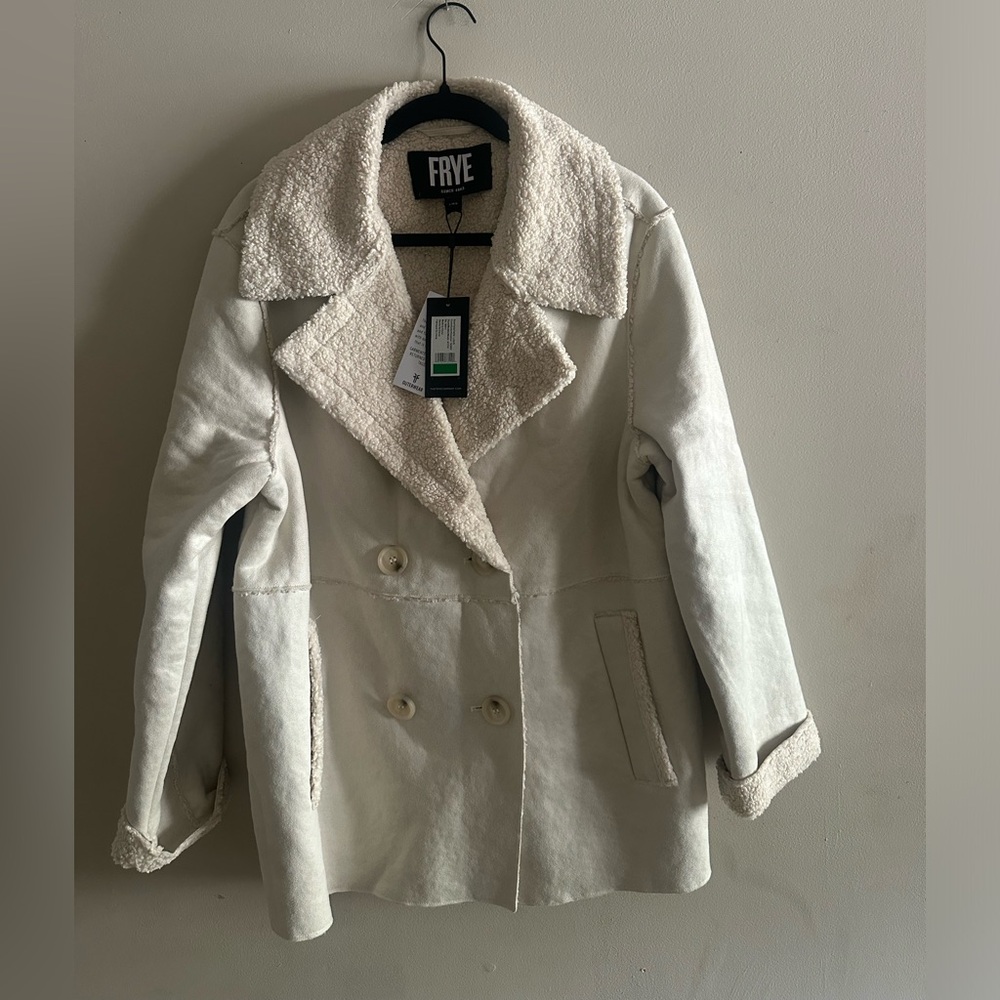 FRYE Cream Sherpa-Lined Double-Breasted Peacoat